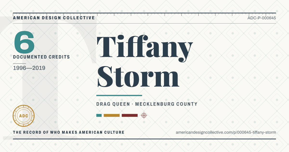 Registry card for Tiffany Storm: the ADC seal, Tiffany Storm, and how much is on record.