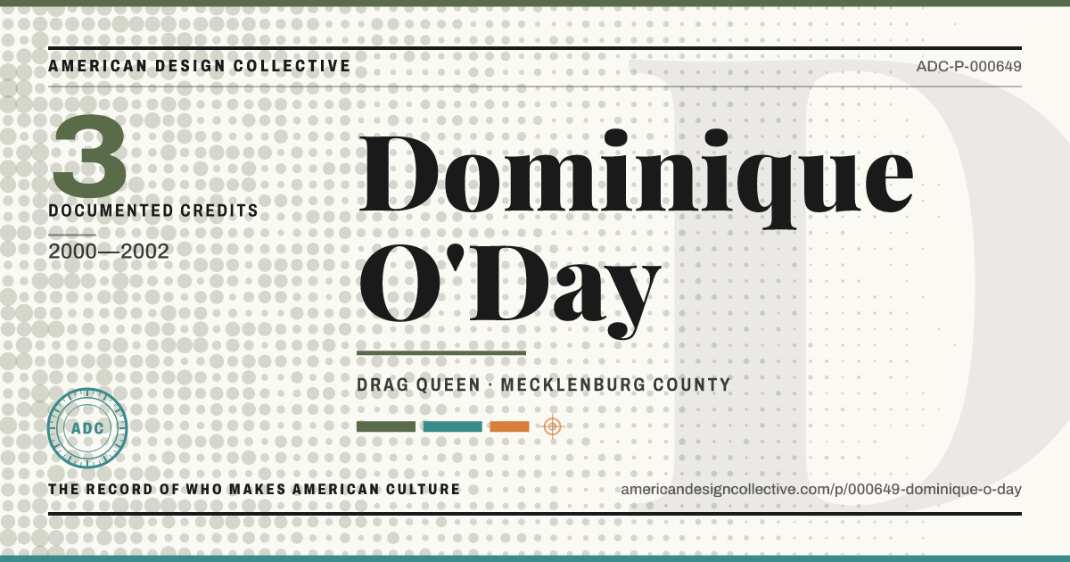 Registry card for Dominique O'Day: the ADC seal, Dominique O'Day, and how much is on record.