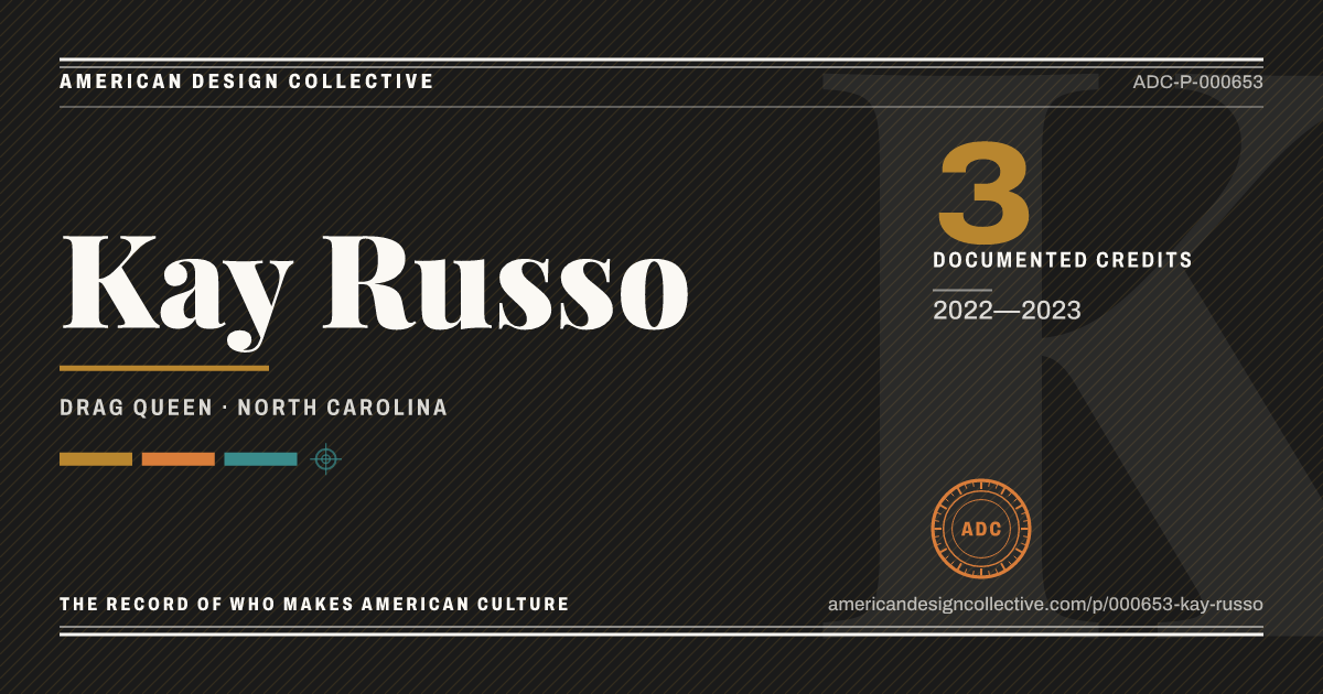Registry card for Kay Russo: the ADC seal, Kay Russo, and how much is on record.