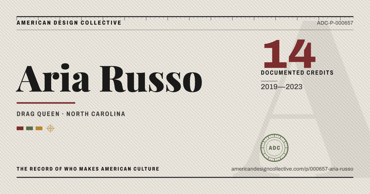 Registry card for Aria Russo: the ADC seal, Aria Russo, and how much is on record.