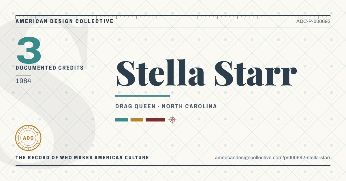 Registry card for Stella Starr: the ADC seal, Stella Starr, and how much is on record.