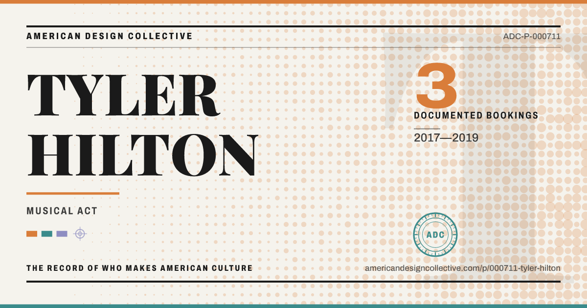 Registry card for TYLER HILTON: the ADC seal, TYLER HILTON, and how much is on record.