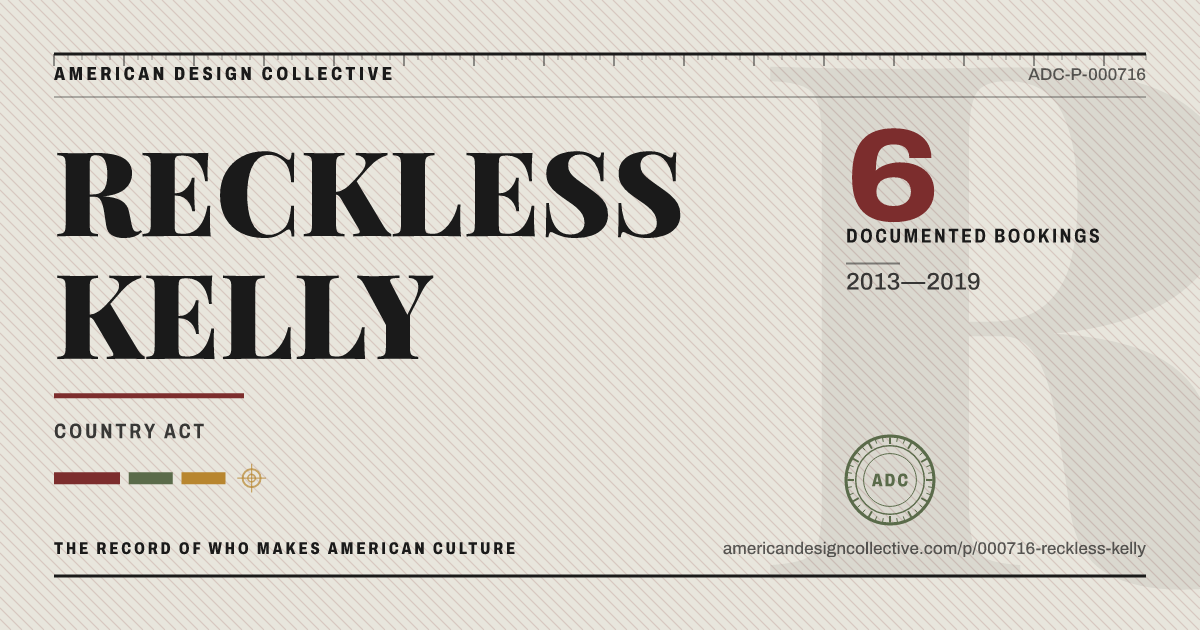 Registry card for RECKLESS KELLY: the ADC seal, RECKLESS KELLY, and how much is on record.