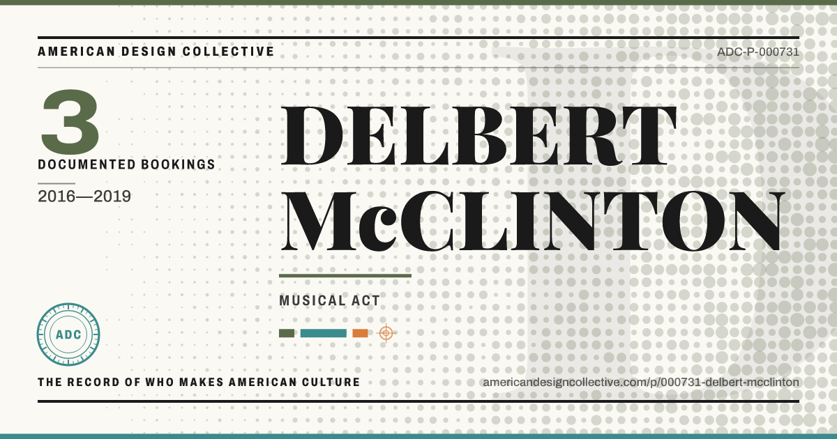Registry card for DELBERT McCLINTON: the ADC seal, DELBERT McCLINTON, and how much is on record.