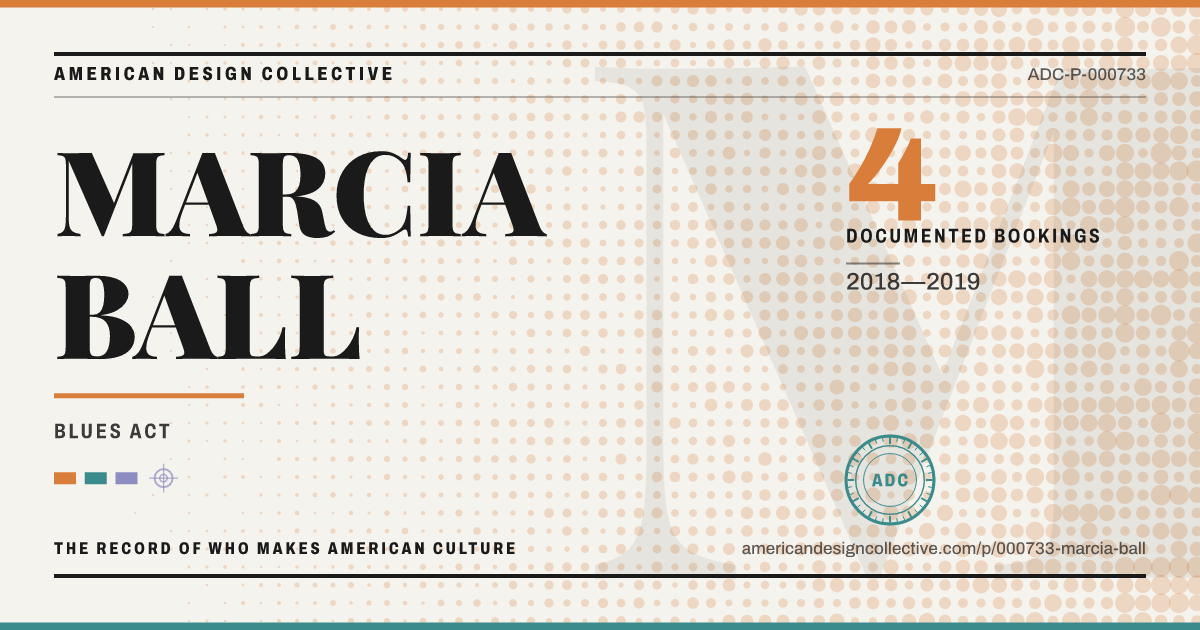 Registry card for MARCIA BALL: the ADC seal, MARCIA BALL, and how much is on record.