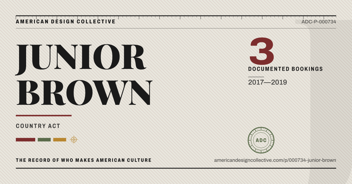 Registry card for JUNIOR BROWN: the ADC seal, JUNIOR BROWN, and how much is on record.