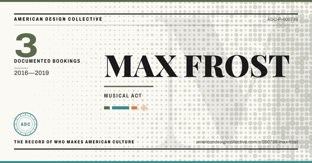 Registry card for MAX FROST: the ADC seal, MAX FROST, and how much is on record.