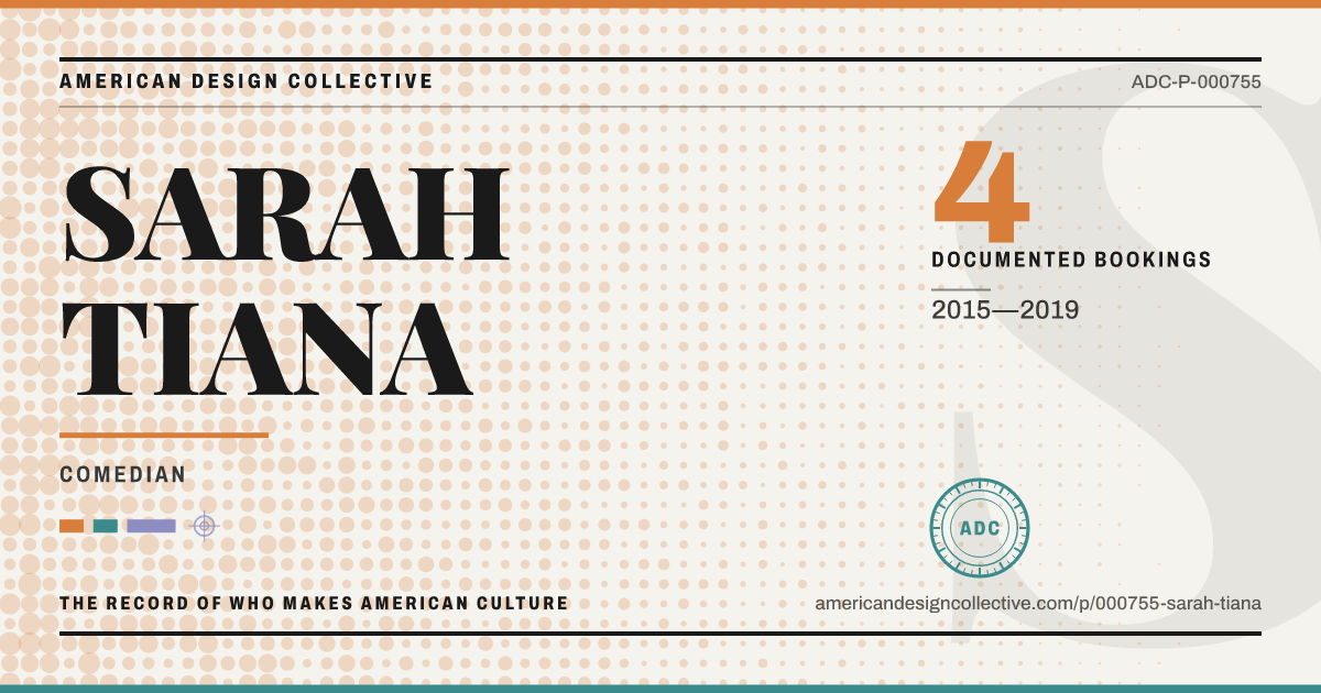 Registry card for SARAH TIANA: the ADC seal, SARAH TIANA, and how much is on record.