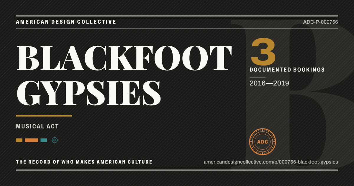 Registry card for BLACKFOOT GYPSIES: the ADC seal, BLACKFOOT GYPSIES, and how much is on record.