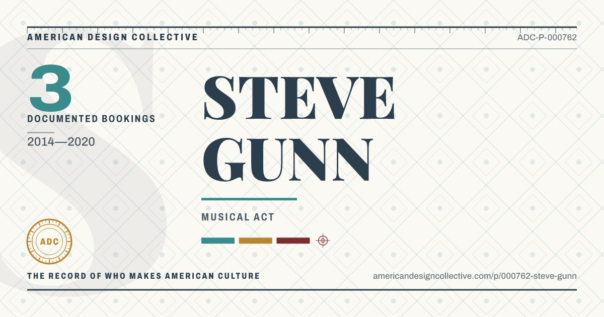 Registry card for STEVE GUNN: the ADC seal, STEVE GUNN, and how much is on record.