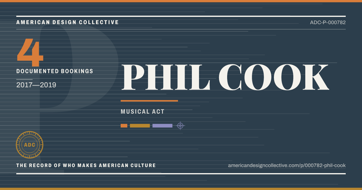 Registry card for PHIL COOK: the ADC seal, PHIL COOK, and how much is on record.