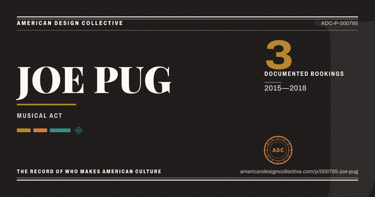 Registry card for JOE PUG: the ADC seal, JOE PUG, and how much is on record.