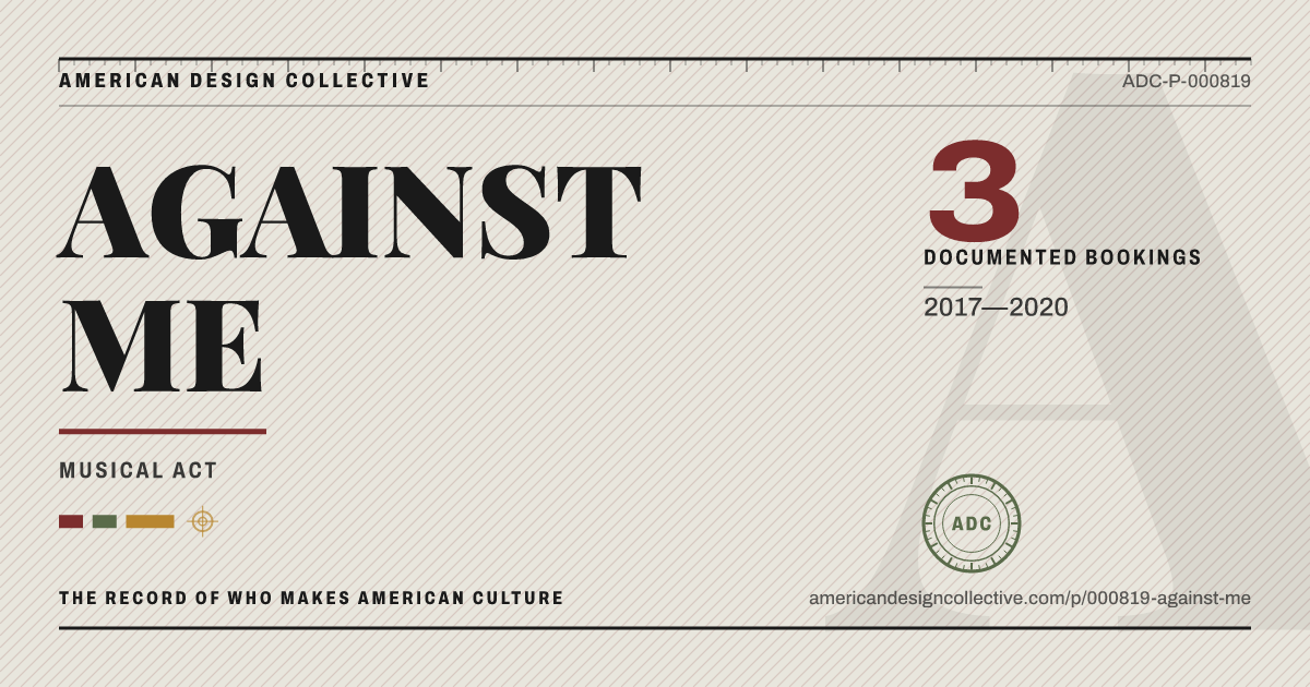 Registry card for AGAINST ME: the ADC seal, AGAINST ME, and how much is on record.