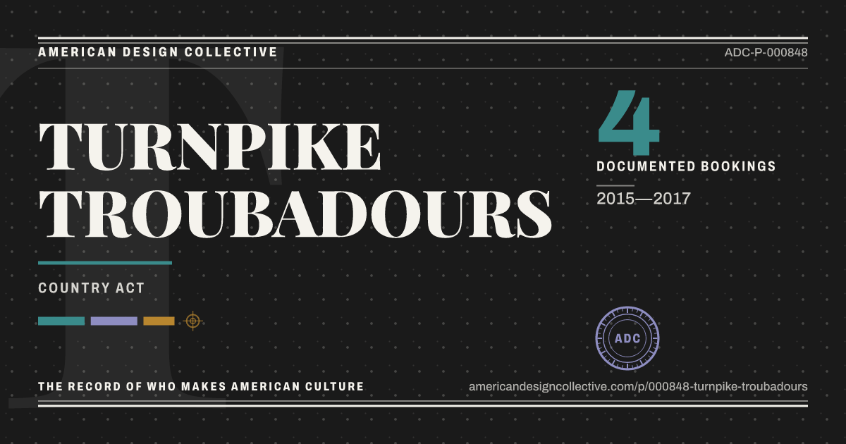 Registry card for TURNPIKE TROUBADOURS: the ADC seal, TURNPIKE TROUBADOURS, and how much is on record.