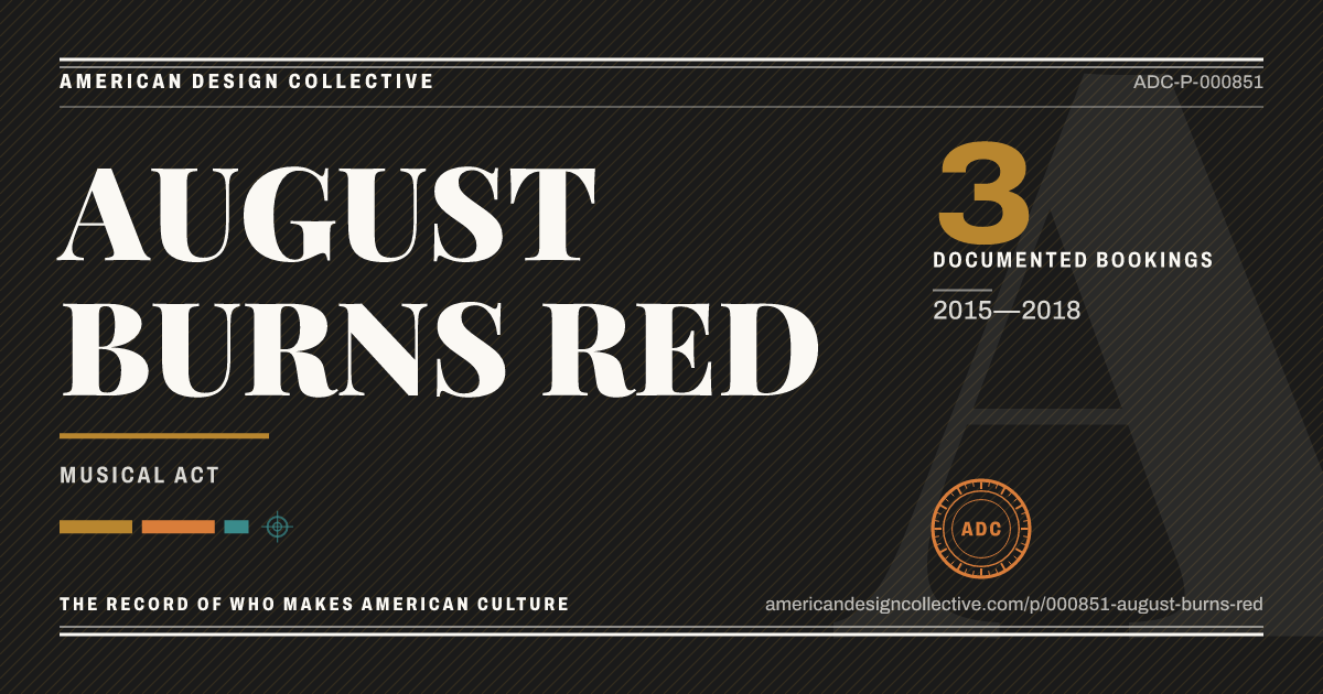Registry card for AUGUST BURNS RED: the ADC seal, AUGUST BURNS RED, and how much is on record.