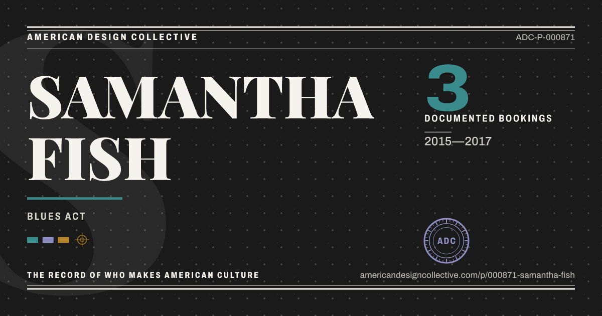 Registry card for SAMANTHA FISH: the ADC seal, SAMANTHA FISH, and how much is on record.