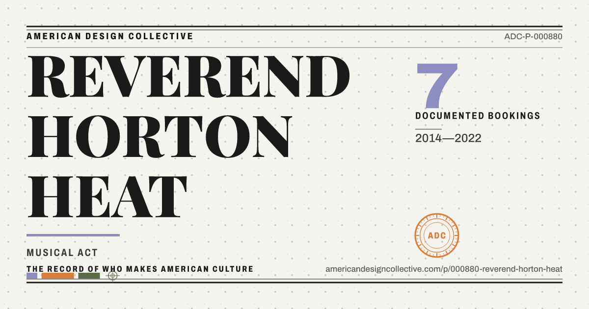 Registry card for REVEREND HORTON HEAT: the ADC seal, REVEREND HORTON HEAT, and how much is on record.