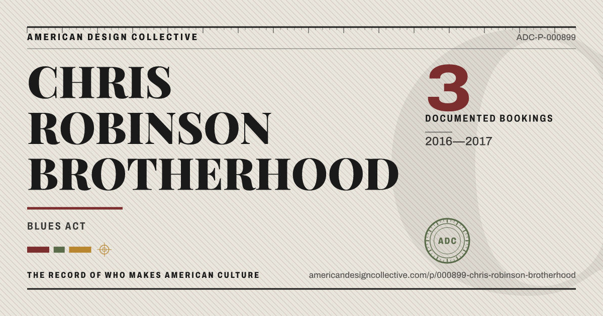 Registry card for CHRIS ROBINSON BROTHERHOOD: the ADC seal, CHRIS ROBINSON BROTHERHOOD, and how much is on record.