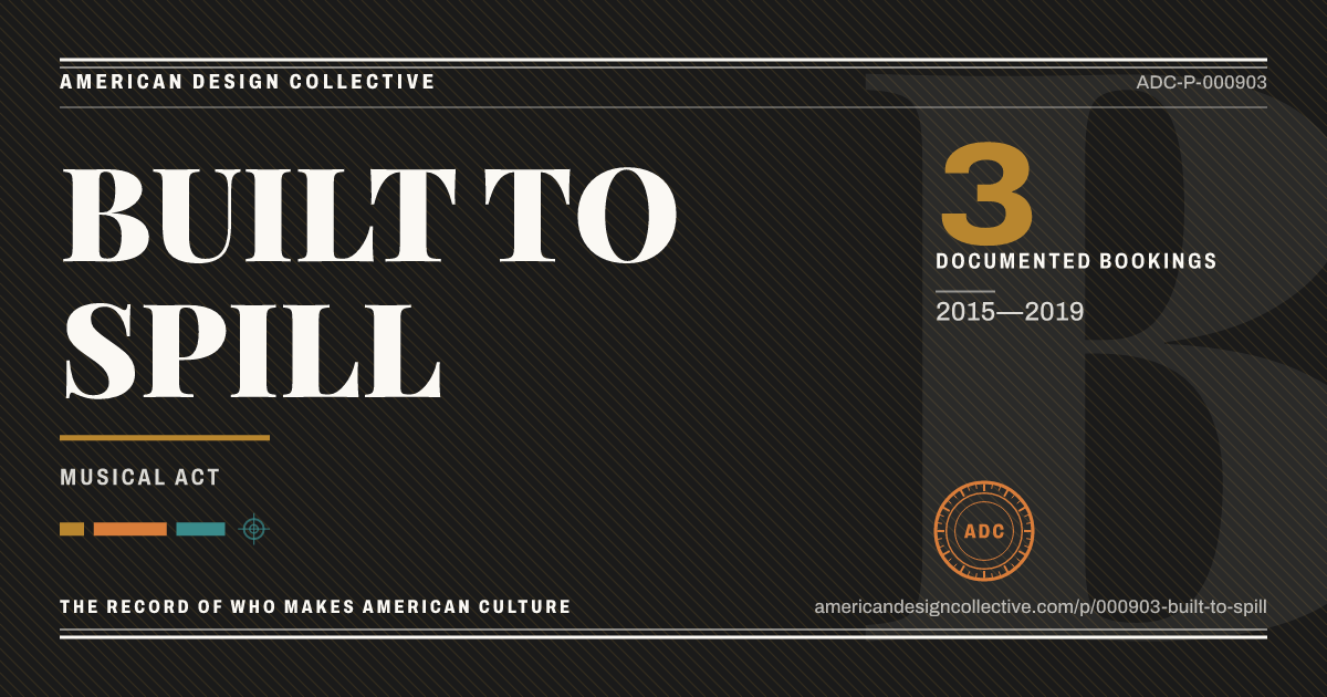 Registry card for BUILT TO SPILL: the ADC seal, BUILT TO SPILL, and how much is on record.