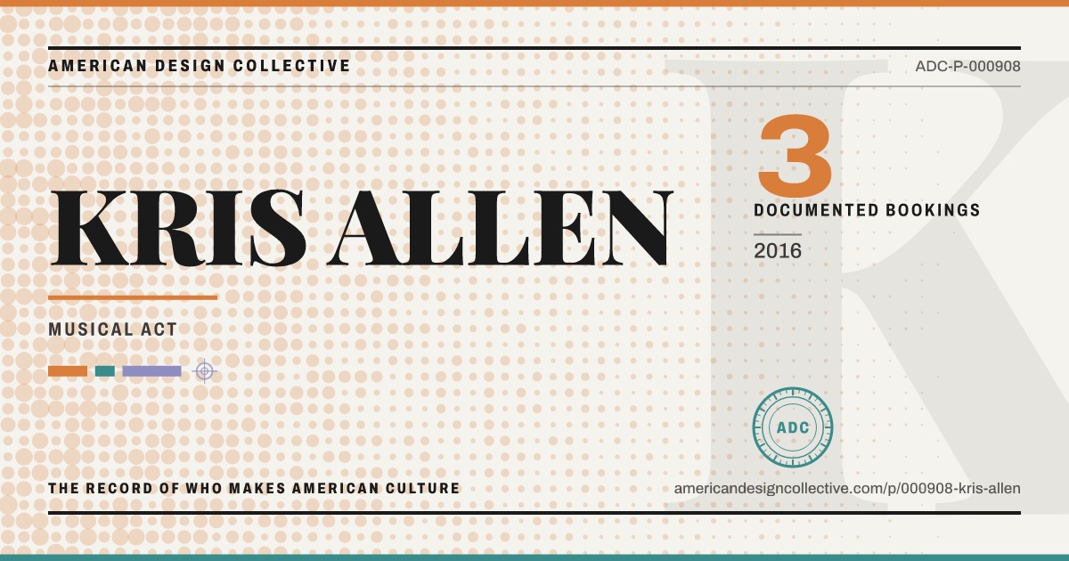 Registry card for KRIS ALLEN: the ADC seal, KRIS ALLEN, and how much is on record.