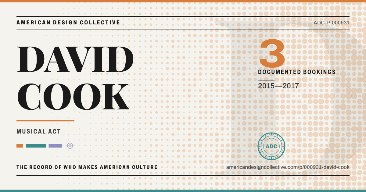 Registry card for DAVID COOK: the ADC seal, DAVID COOK, and how much is on record.