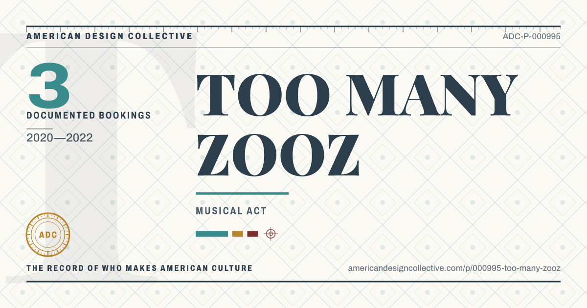 Registry card for TOO MANY ZOOZ: the ADC seal, TOO MANY ZOOZ, and how much is on record.