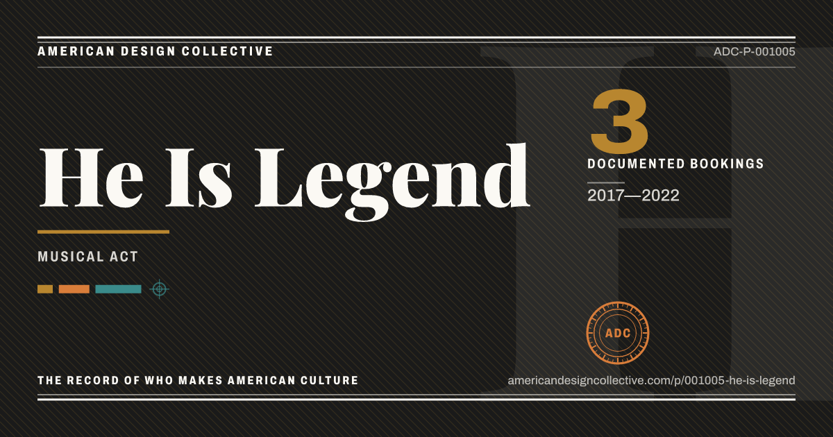 Registry card for He Is Legend: the ADC seal, He Is Legend, and how much is on record.