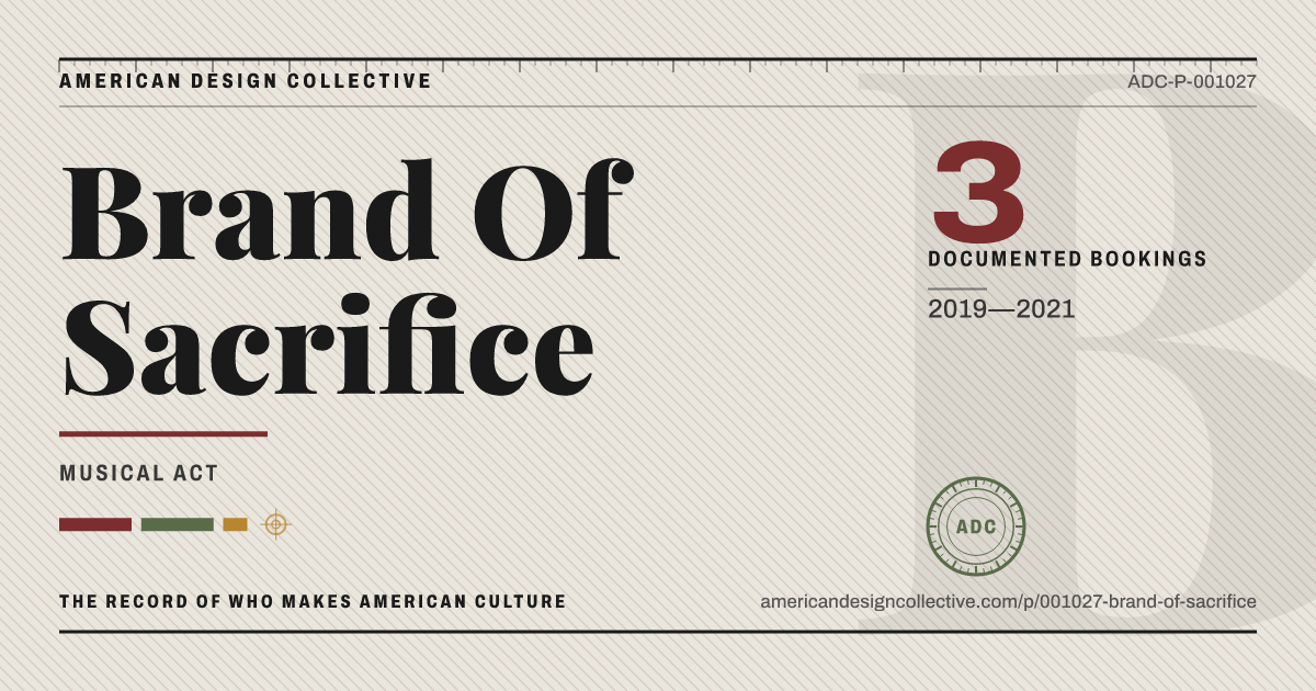 Registry card for Brand Of Sacrifice: the ADC seal, Brand Of Sacrifice, and how much is on record.