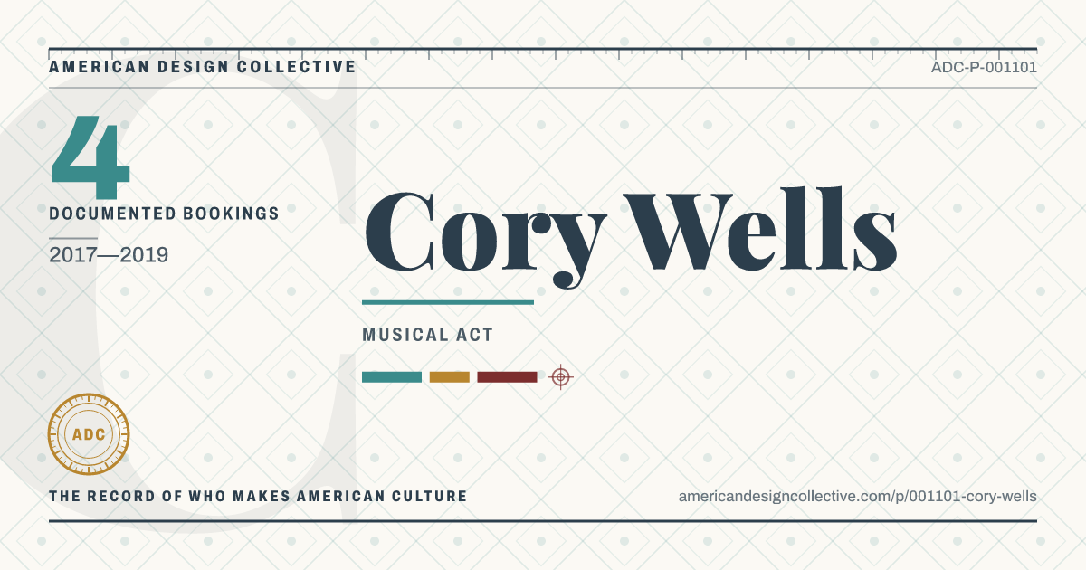 Registry card for Cory Wells: the ADC seal, Cory Wells, and how much is on record.