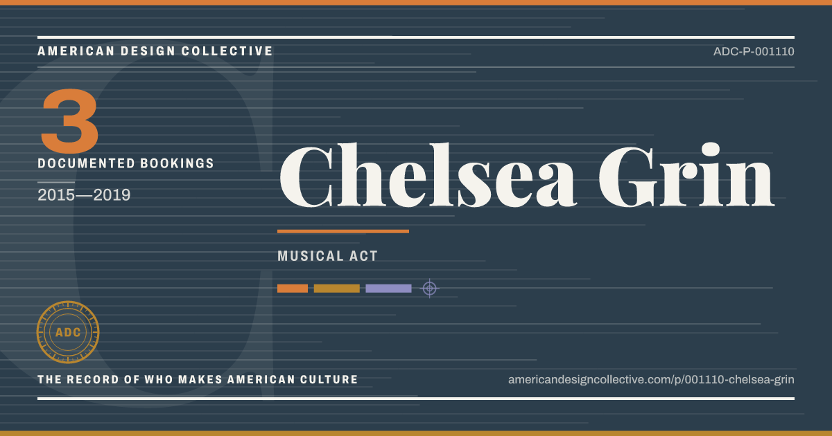 Registry card for Chelsea Grin: the ADC seal, Chelsea Grin, and how much is on record.