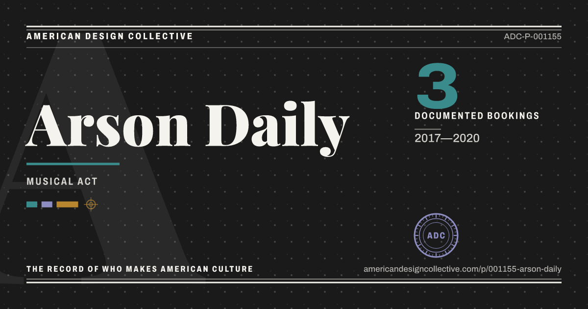 Registry card for Arson Daily: the ADC seal, Arson Daily, and how much is on record.