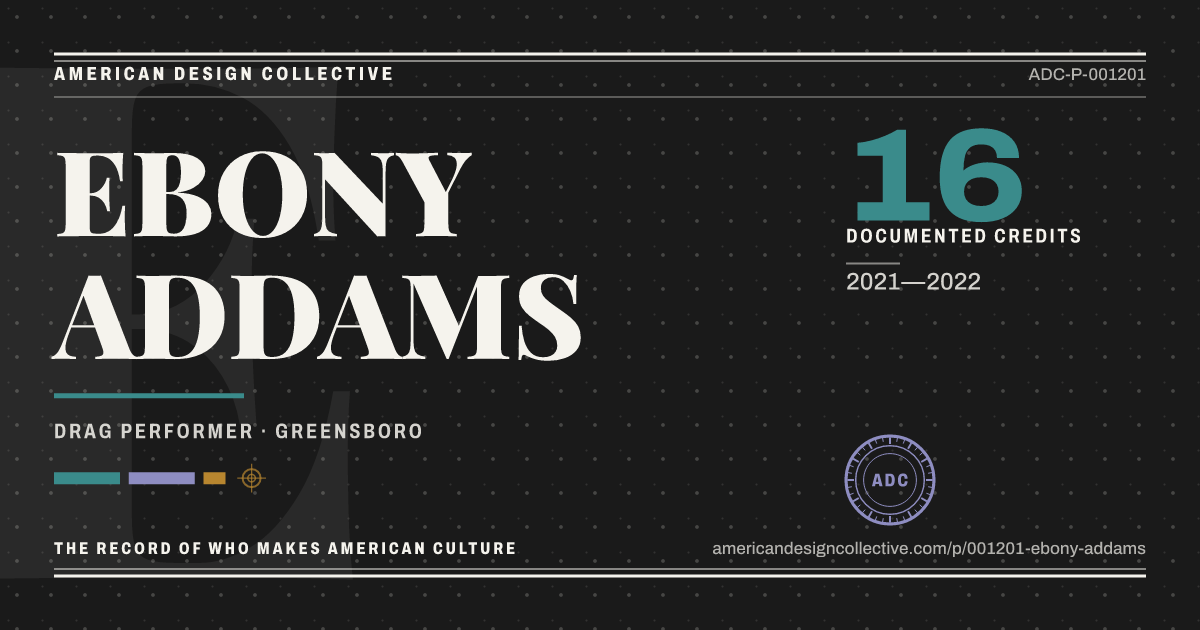 Registry card for EBONY ADDAMS: the ADC seal, EBONY ADDAMS, and how much is on record.