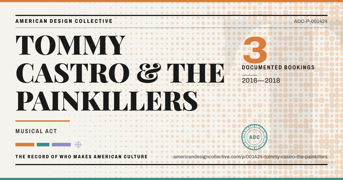 Registry card for TOMMY CASTRO & THE PAINKILLERS: the ADC seal, TOMMY CASTRO & THE PAINKILLERS, and how much is on record.