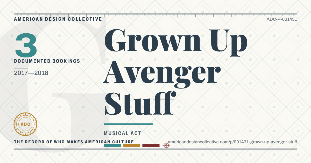 Registry card for Grown Up Avenger Stuff: the ADC seal, Grown Up Avenger Stuff, and how much is on record.