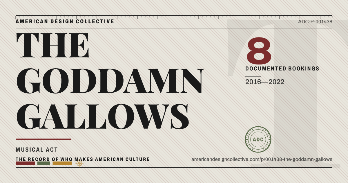 Registry card for THE GODDAMN GALLOWS: the ADC seal, THE GODDAMN GALLOWS, and how much is on record.