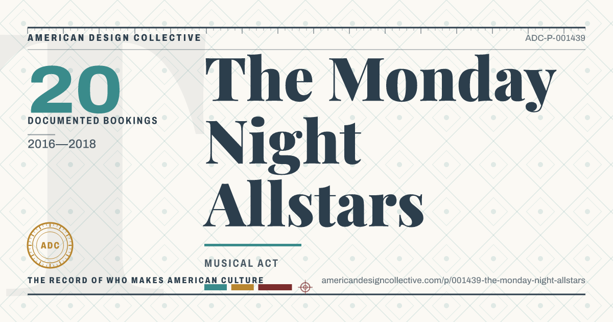 Registry card for The Monday Night Allstars: the ADC seal, The Monday Night Allstars, and how much is on record.