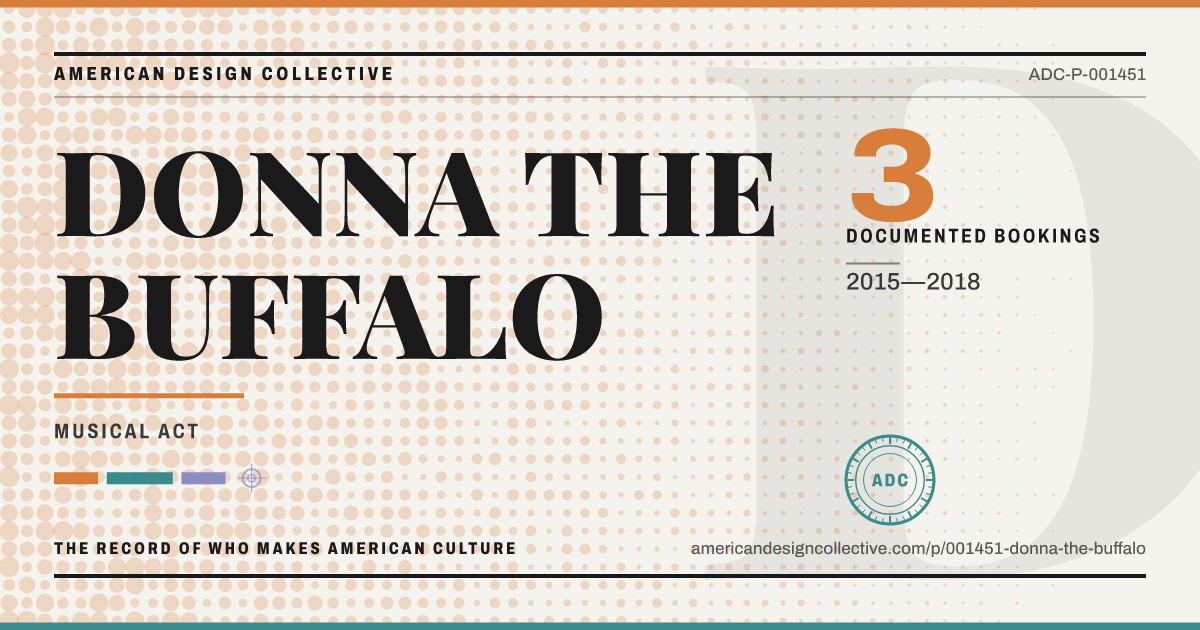 Registry card for DONNA THE BUFFALO: the ADC seal, DONNA THE BUFFALO, and how much is on record.