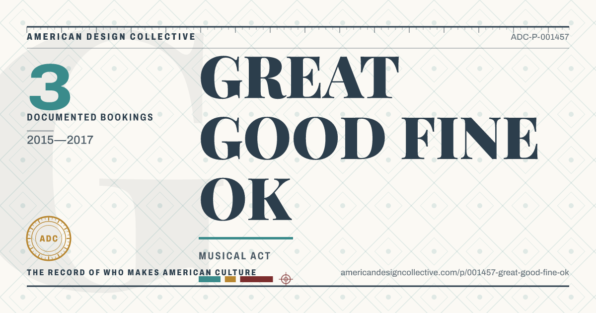 Registry card for GREAT GOOD FINE OK: the ADC seal, GREAT GOOD FINE OK, and how much is on record.