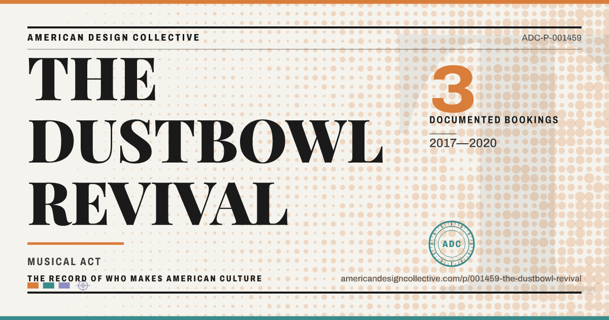 Registry card for THE DUSTBOWL REVIVAL: the ADC seal, THE DUSTBOWL REVIVAL, and how much is on record.
