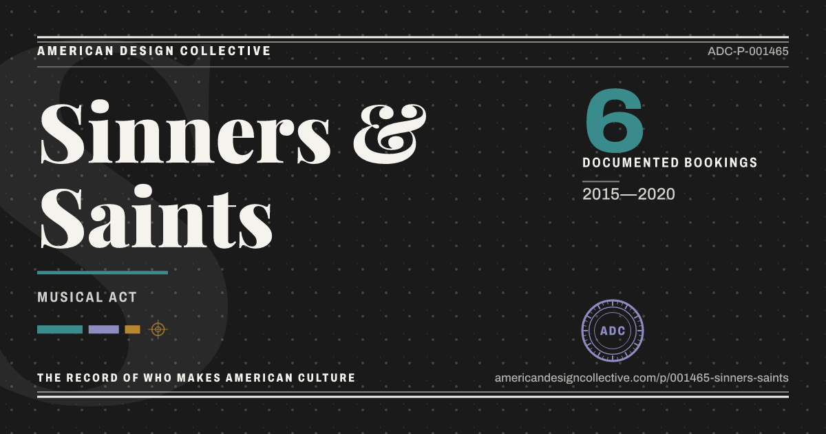 Registry card for Sinners & Saints: the ADC seal, Sinners & Saints, and how much is on record.