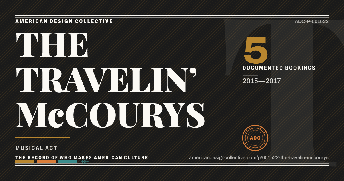 Registry card for THE TRAVELIN’ McCOURYS: the ADC seal, THE TRAVELIN’ McCOURYS, and how much is on record.