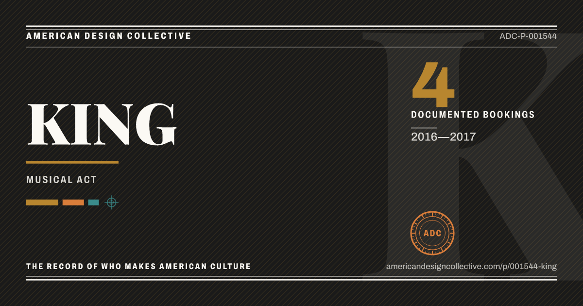 Registry card for KING: the ADC seal, KING, and how much is on record.