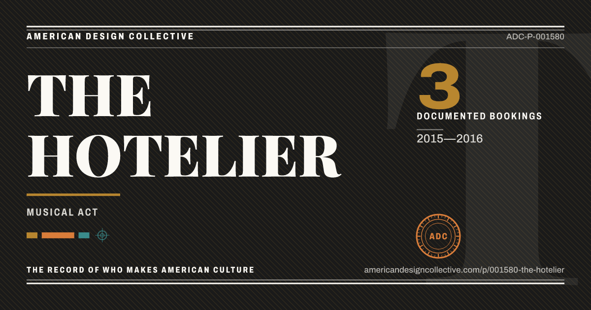 Registry card for THE HOTELIER: the ADC seal, THE HOTELIER, and how much is on record.