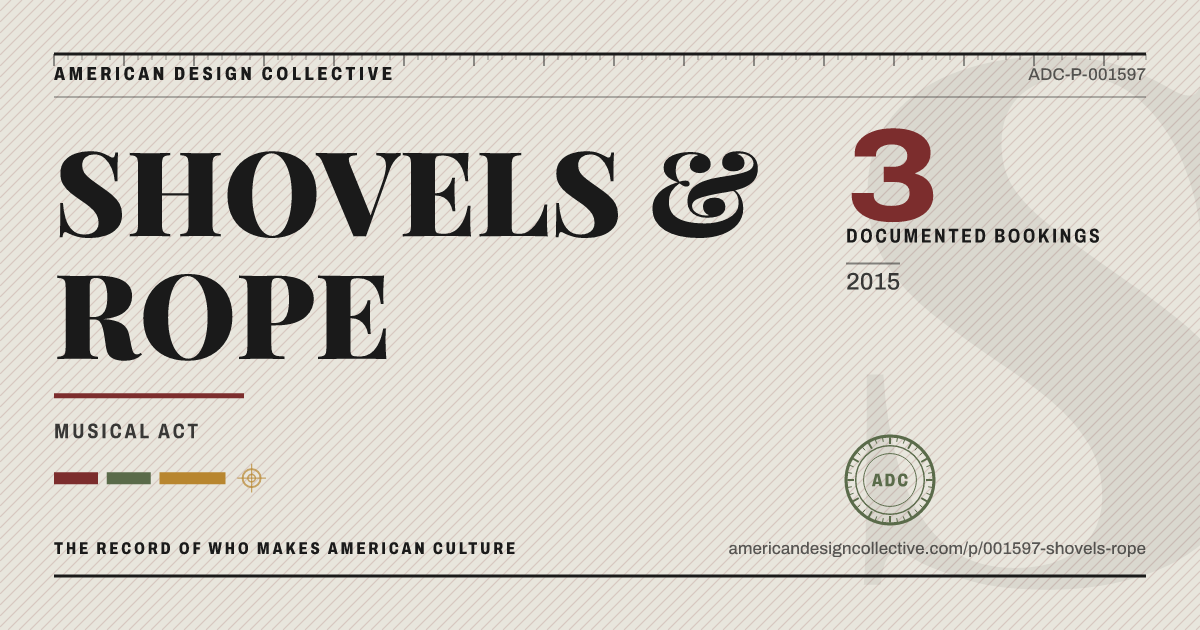 Registry card for SHOVELS & ROPE: the ADC seal, SHOVELS & ROPE, and how much is on record.
