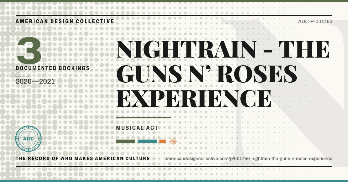 Registry card for NIGHTRAIN - THE GUNS N’ ROSES EXPERIENCE: the ADC seal, NIGHTRAIN - THE GUNS N’ ROSES EXPERIENCE, and how much is on record.
