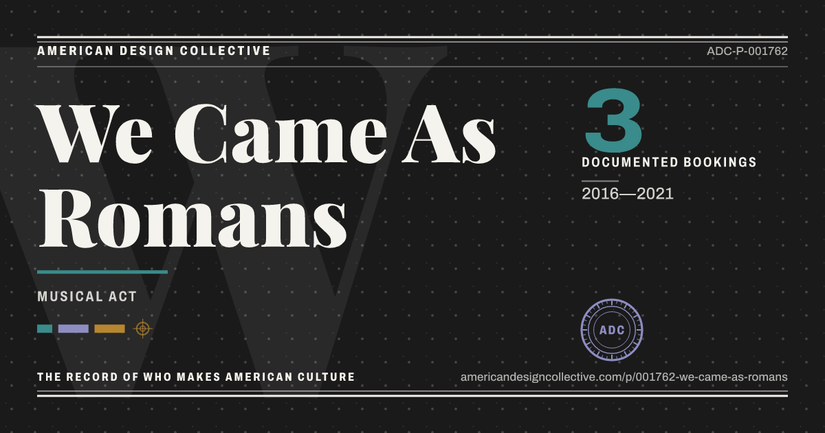 Registry card for We Came As Romans: the ADC seal, We Came As Romans, and how much is on record.