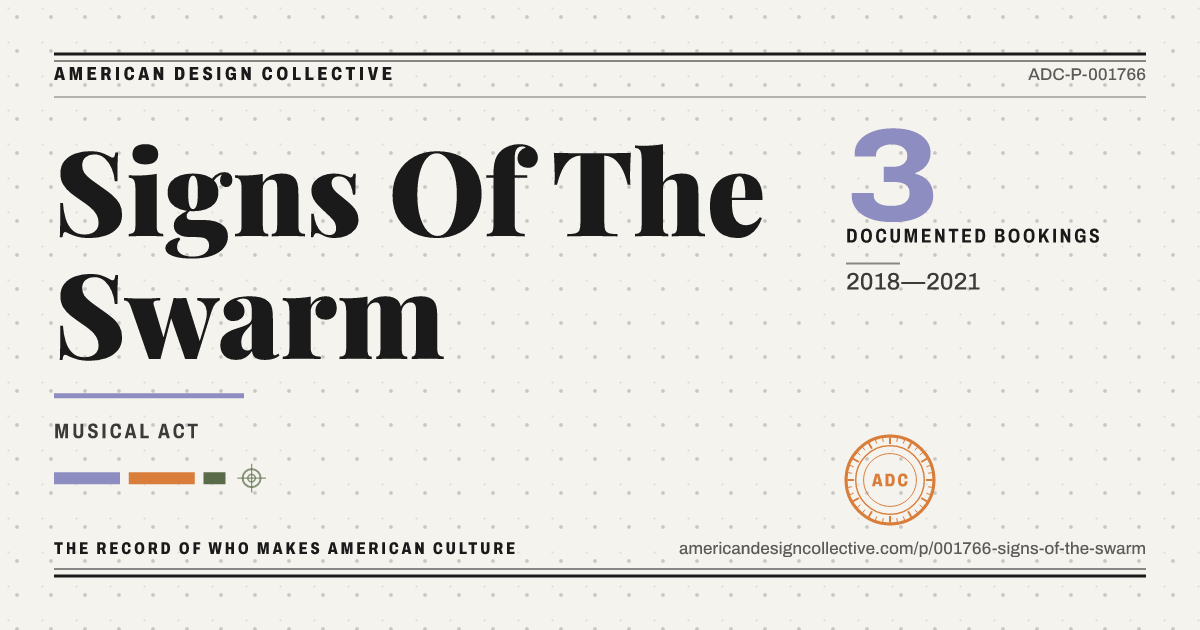 Registry card for Signs Of The Swarm: the ADC seal, Signs Of The Swarm, and how much is on record.