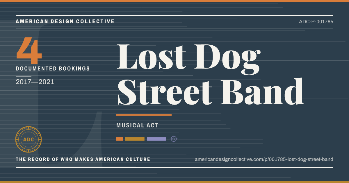 Registry card for Lost Dog Street Band: the ADC seal, Lost Dog Street Band, and how much is on record.
