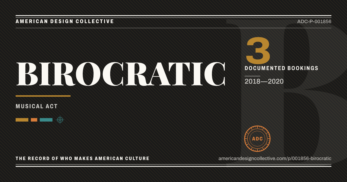 Registry card for BIROCRATIC: the ADC seal, BIROCRATIC, and how much is on record.