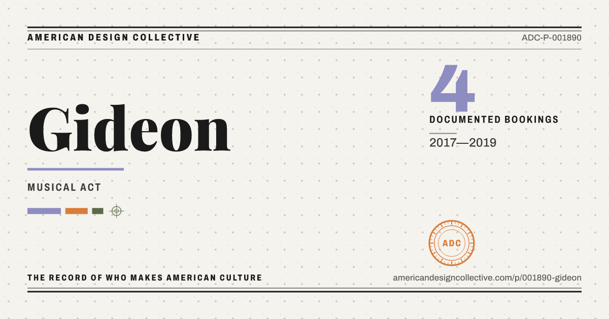 Registry card for Gideon: the ADC seal, Gideon, and how much is on record.